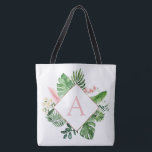 Bolsa Tote Palmas Tropicais Monograma Blush Pink Casamento<br><div class="desc">Local de Destino - Palmas Tropicais Praia Blush Botânico Rosa e Verde Watercolor Monograma Tote Sacos em fundo de canvas - inclui uma bela e elegante tipografia com folhas botânicas modernas e verde para o presente especial para um Casamento, Chá de panela (Noiva ou Bridesmaid), Chá de fraldas, Festa de...</div>