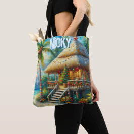 Bolsa Tote Palmeira de Natal Personalizada Tropical Hut