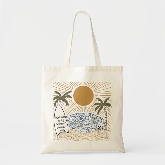 Bolsa Tote palmeira tropical pôr do sol férias de verão praia (Frente)