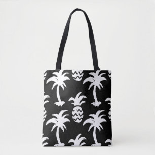 Bolsa Tote Palmeiras, abacaxi, padrão monocromático.