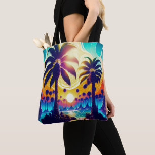 Bolsa Tote Palmeiras em Dourado e Azul Turquesa