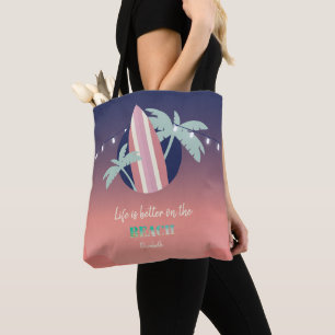 Bolsa Tote Palmeiras,Prancha de Surfe,Luzes de Corda na Praia