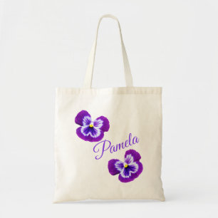Bolsa Tote Pamela, Nome, Com Violetas Roxas,