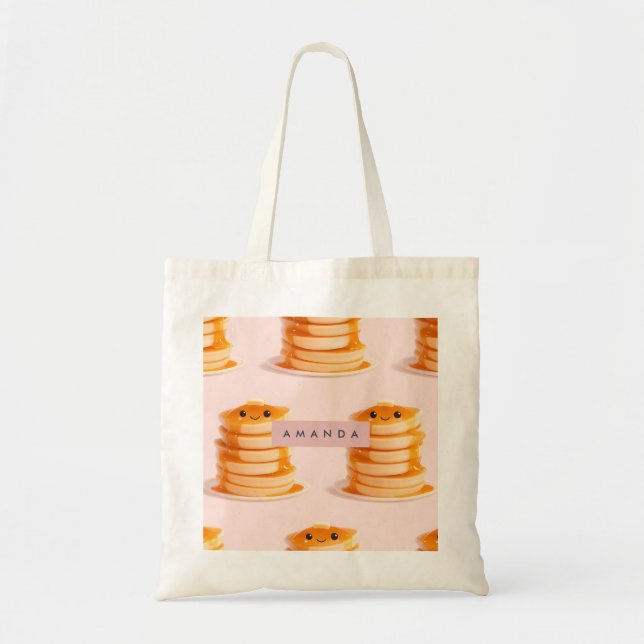 Bolsa Tote Pancake Kawaii, Cute Personalizado, com Xarope (Frente)