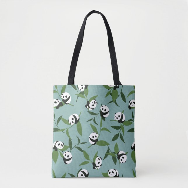 Bolsa Tote Panda bonita jogando no padrão do jardim verde (Frente)