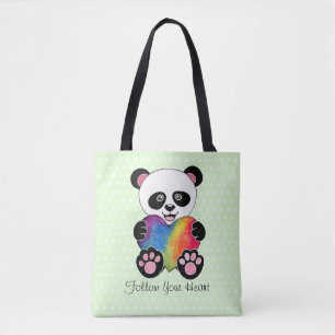 Bolsa Tote Panda bonito da aguarela com coração do arco-ír