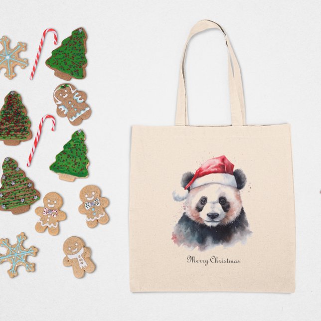 Bolsa Tote Panda de Natal, personalizável (Criador carregado)