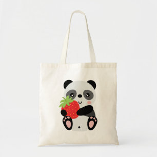 Bolsa Tote Panda fofo com morango