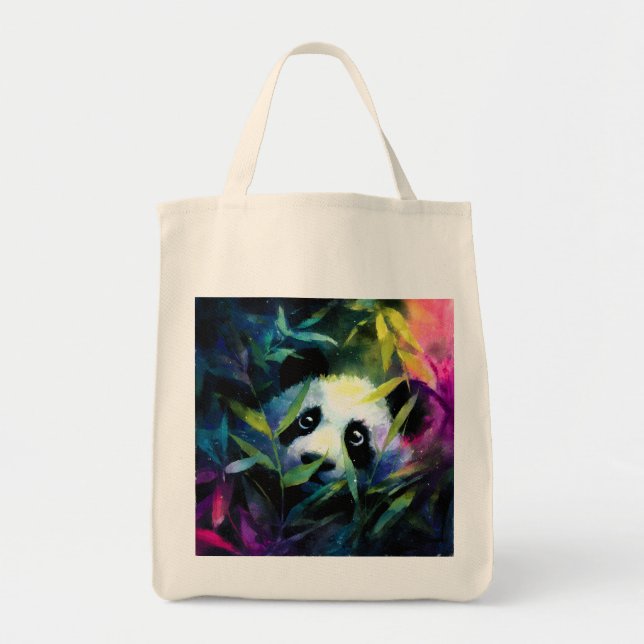 Bolsa Tote Panda Peeking Bamboo Watercolor (Frente)