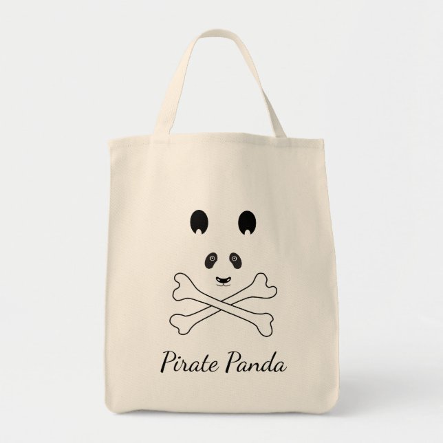 Bolsa Tote Panda Pirata Branca e Preta Personalizada (Frente)
