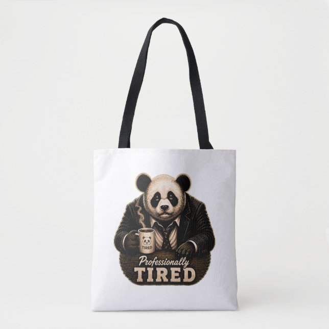 Bolsa Tote Panda Profissionalmente Cansado Amante de Café (Frente)