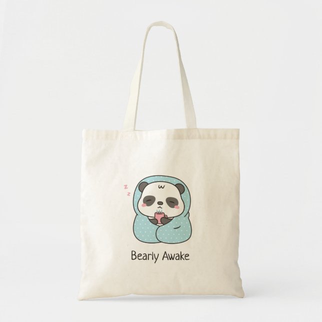 Bolsa Tote Panda Sonolento Pun Cute Panda Adormecido em Cober (Frente)
