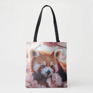Bolsa Tote Panda Vermelha Entre Blossomas De Cereja
