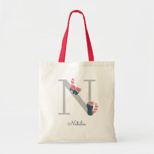 Bolsa Tote Panda Vermelha Monograma - Letra "N" Tote Bag