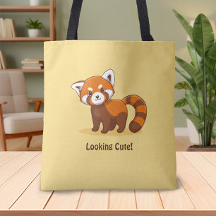 Bolsa Tote Panda Vermelho Fofo em Amarelo