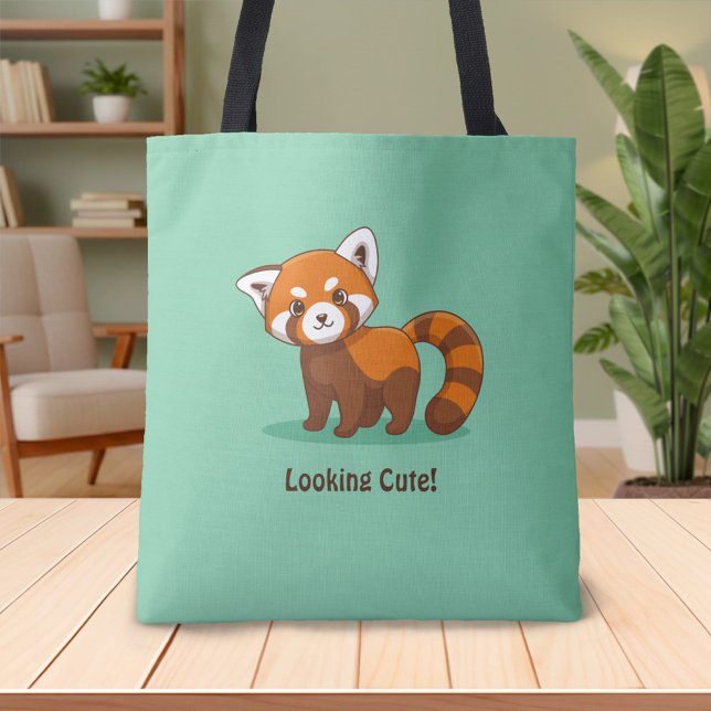 Bolsa Tote Panda Vermelho Fofo em Verde (Criador carregado)