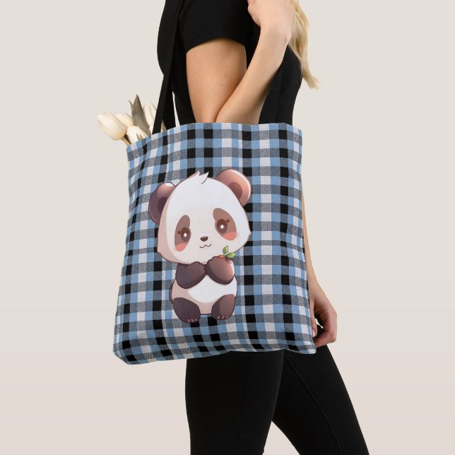 Bolsa Tote Panda Xadrez Azul (Close Up)