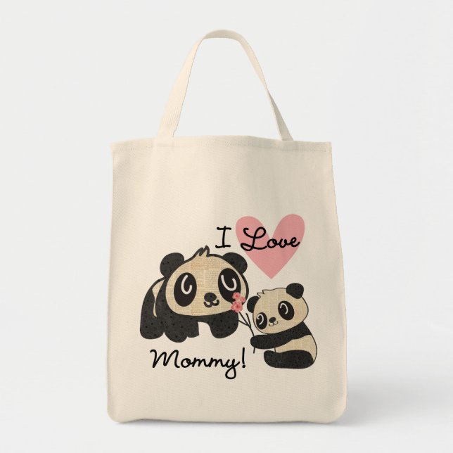 Bolsa Tote Pandas eu amo mamães (Frente)