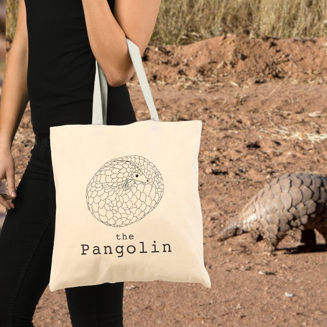 Bolsa Tote Pangolin Animal Art. (Pangolin line art tote bag endangered species Simple black and white animal art)