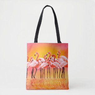 Bolsa Tote Panorama de flamingos cor-de-rosa brilhante