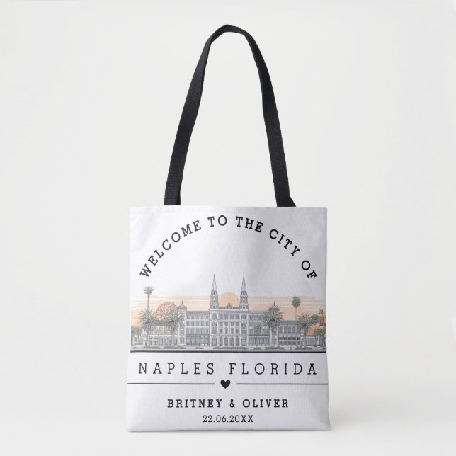 Bolsa Tote Panorama de Naples Flórida – Favor de casamento pe (Frente)