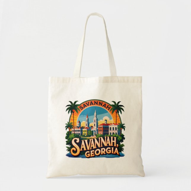 Bolsa Tote Panorama de Savannah Geórgia (Frente)