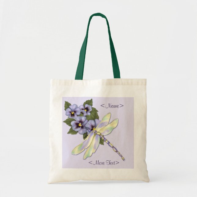 Bolsa Tote Pansies e Dragonfly (Frente)