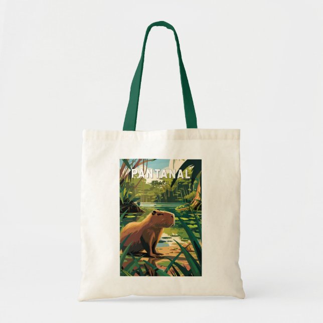 Bolsa Tote Pantanal Brasil Capybara Viagem Art Vintage (Frente)