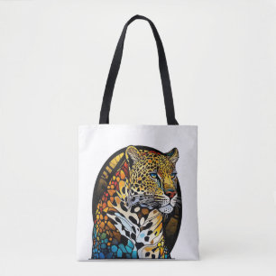 Bolsa Tote Panther Animal Portrait Vidro Estido Arte Selvagem