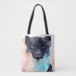 Bolsa Tote Panther Black Wild Nature Watercolor Art