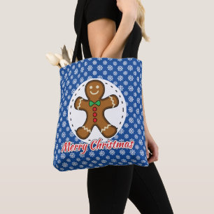 Bolsa Tote Pão-pão - Padrão Azul de Flocos de Neve - Feliz Na