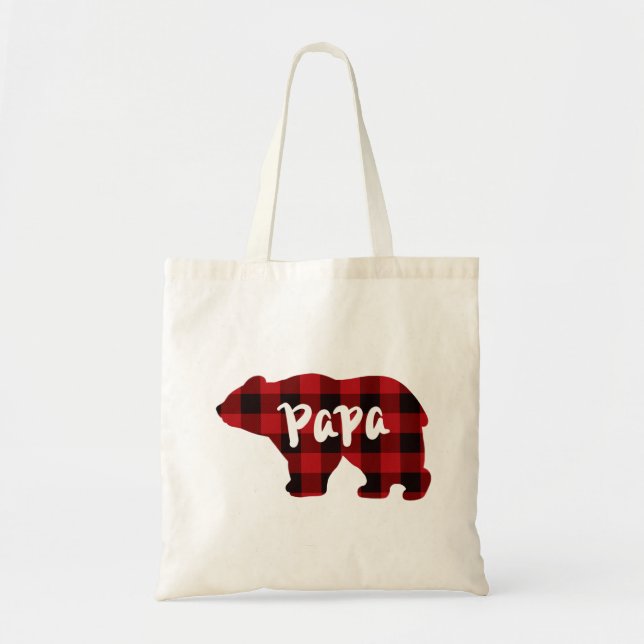 Bolsa Tote Papa Urso - xadrez de búfalos vermelho e preto (Frente)