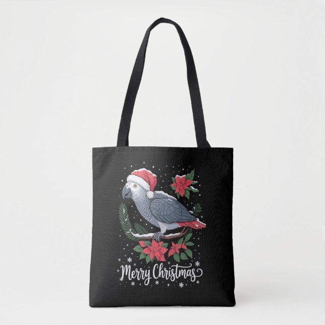 Bolsa Tote Papagaio Africano Cinzento de Natal  (Frente)