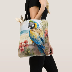 Bolsa Tote Papagaio com Flores Tropicais