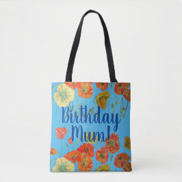 Bolsa Tote Papagaios Laranja Flores Florais Mãe de Aniversári