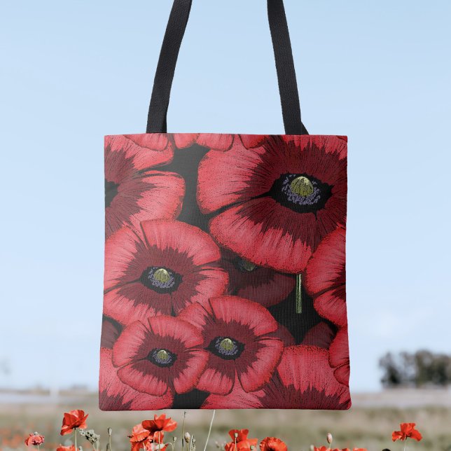 Bolsa Tote Papagaios Vermelhos Arte Padrão Moderno Floral Tot (Pop your things into this pretty poppy tote bag. Perfect!)