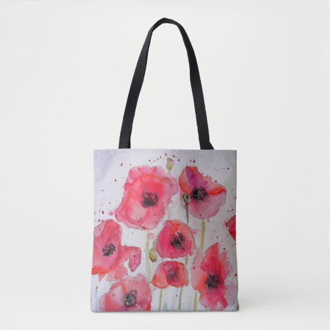 Bolsa Tote Papagaios vermelhos Pópia Aquarela Saco (Frente)