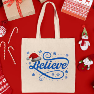 Bolsa Tote Papai Noel acredita no Natal - azul-Chapéu