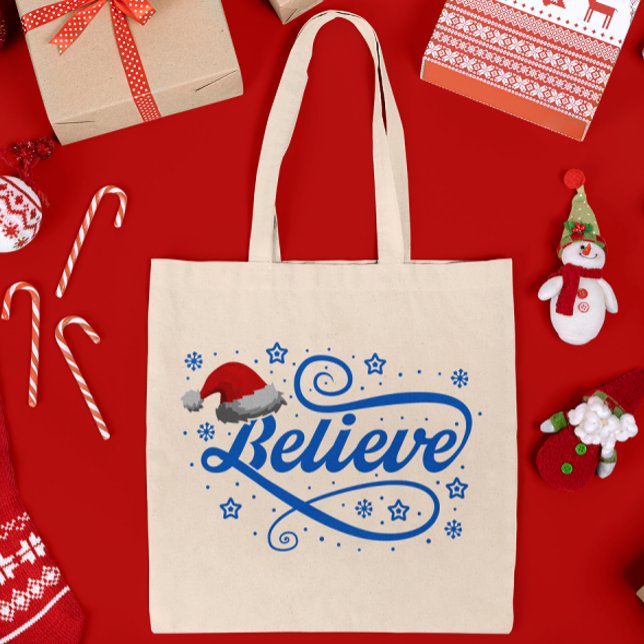 Bolsa Tote Papai Noel acredita no Natal - azul-Chapéu (Criador carregado)
