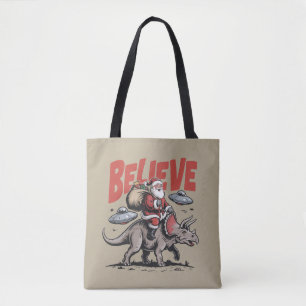 Bolsa Tote Papai Noel Acredite Dinossauro Natal Triceratops