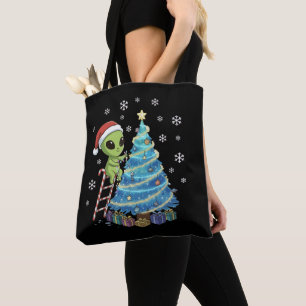 Bolsa Tote Papai Noel Alien Adorável e Divertido Decorando o