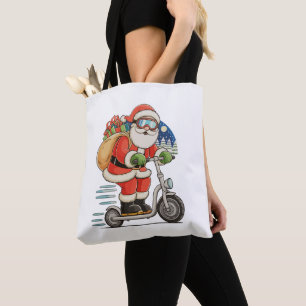 Bolsa Tote Papai Noel Andando de Patinete Natal Família Combi