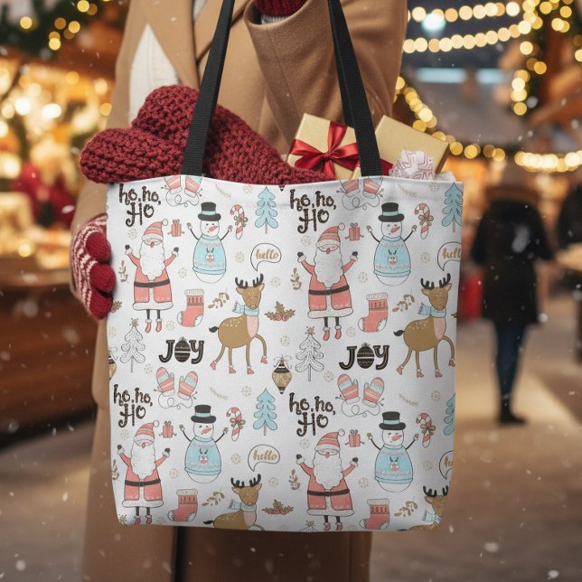 Bolsa Tote Papai Noel, Boneco de Neve, Padrão de Rena ID559 (Criador carregado)