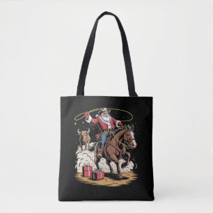 Bolsa Tote Papai Noel Caubói Vintage Natal Cavalo Vaca 