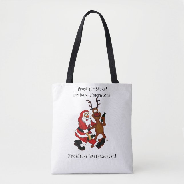 Bolsa Tote Papai Noel com alce - Feliz Natal (Frente)