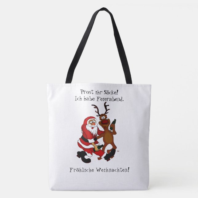 Bolsa Tote Papai Noel com alce - Feliz Natal (Frente)