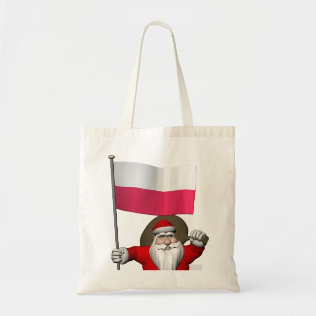 Bolsa Tote Papai Noel Com Bandeira De Polônia (Frente)