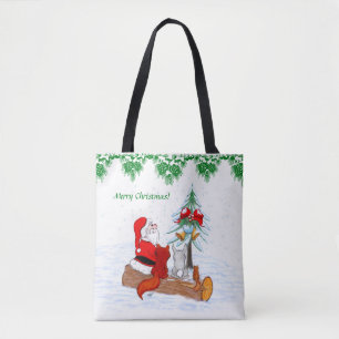 Bolsa Tote Papai Noel com Raposa e Esquilo do Coelho
