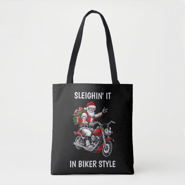 Bolsa Tote Papai Noel de motoqueiro (Frente)