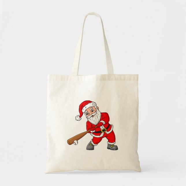 Bolsa Tote Papai Noel de Natal Com Meninos De Beisebol (Frente)